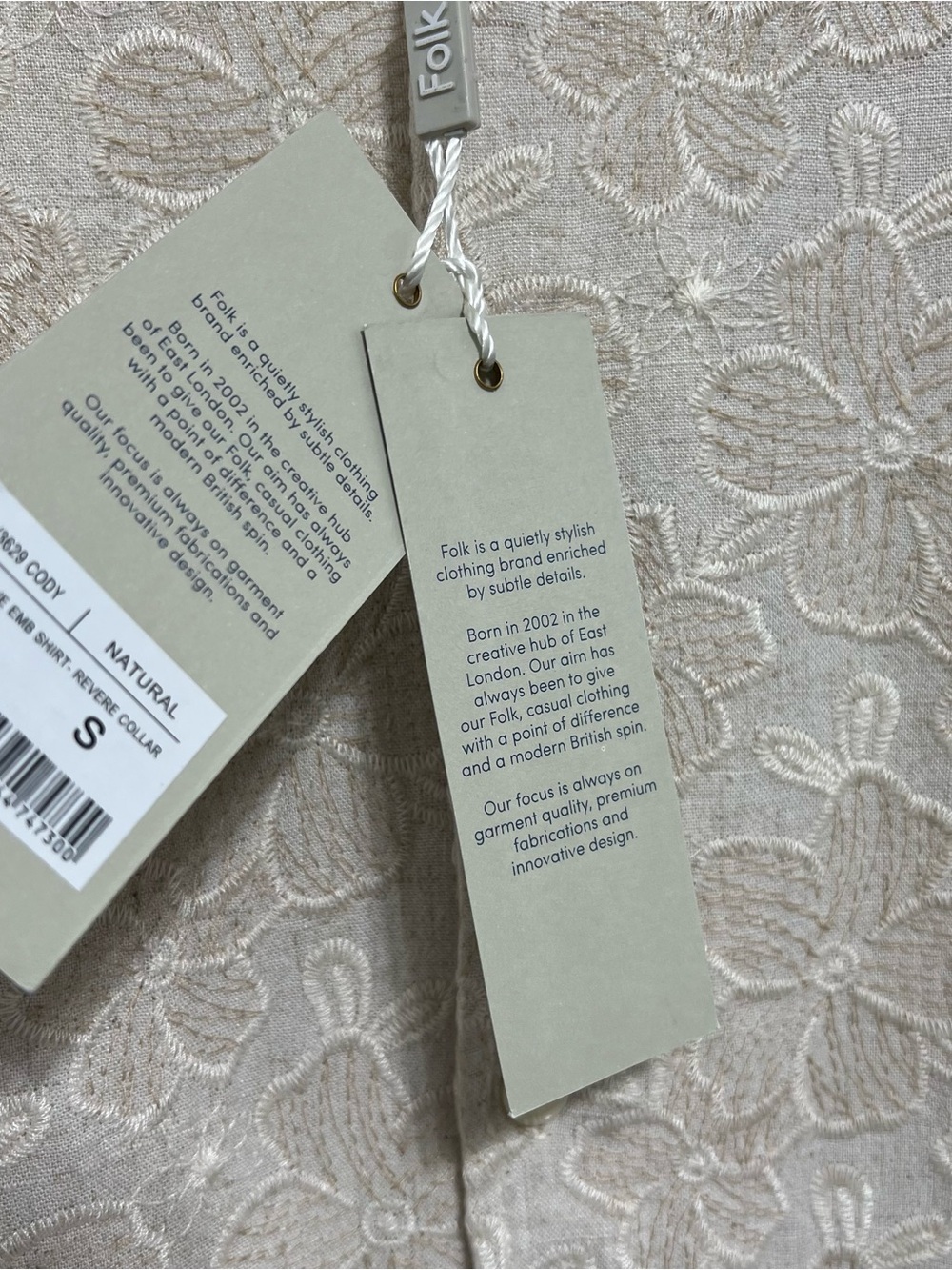 Folk NWT Cody Ivory Linen Blend Embroidered Button Down Shirt - Picture 7 of 11
